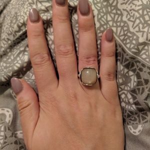 Silver seaglass stone ring